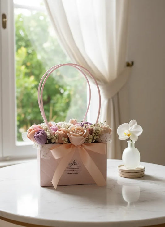 Ανθοσύνθεση Κεριών “Pink Grace Bag”