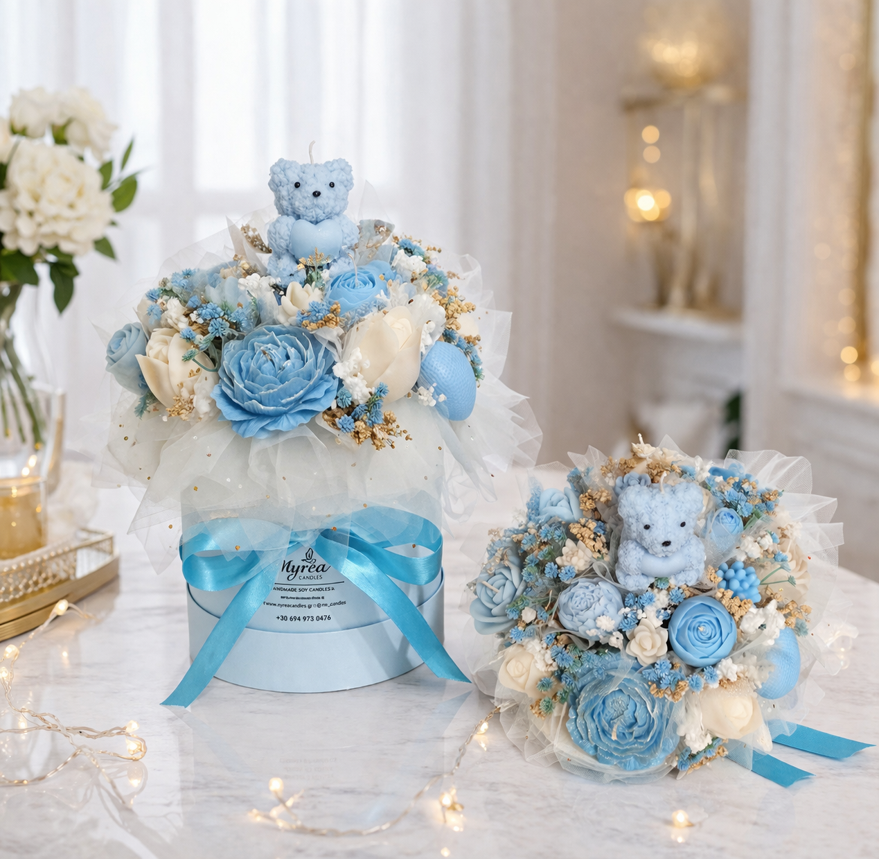Ανθοδέσμη Κεριών “Baby Blue Teddy Bloom”